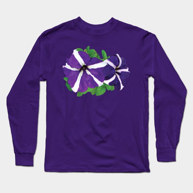 Petunias - Two Purple and White Petunias Long Sleeve T-Shirt by SusanSavad